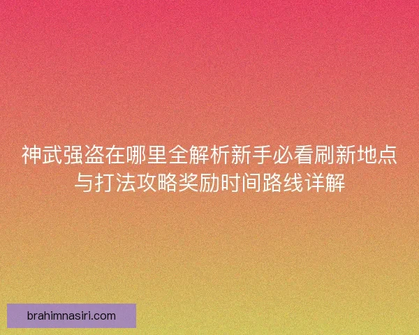神武强盗在哪里全解析新手必看刷新地点与打法攻略奖励时间路线详解