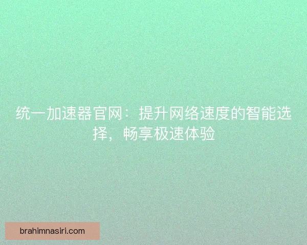 统一加速器官网：提升网络速度的智能选择，畅享极速体验