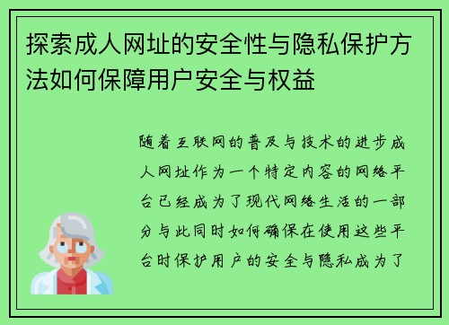 探索成人网址的安全性与隐私保护方法如何保障用户安全与权益